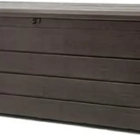 BOXED KETER BRIGHTWOOD CUSHION BOX, STORAGE BOX, 454 LITRE VOLUME, WATERPROOF, TAUPE, WOOD LOOK, 145 X 69.7 X 60.3 CM