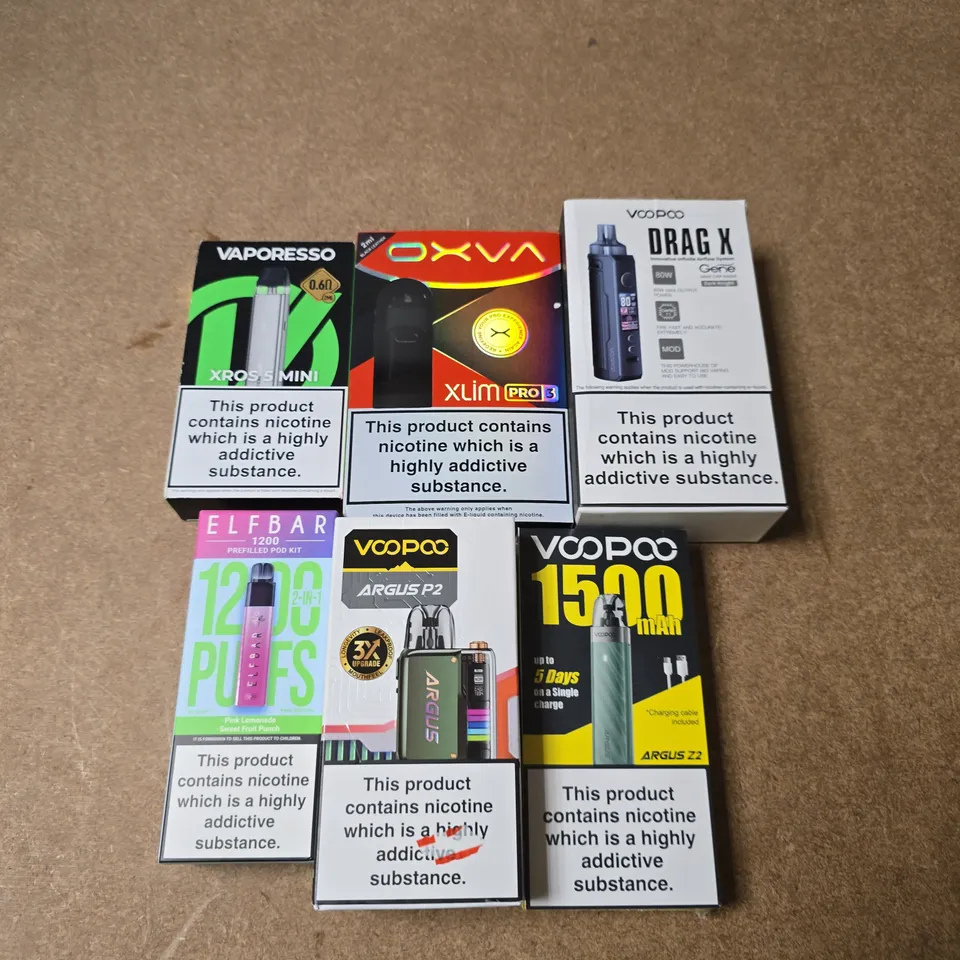 APPROXIMATELY 15 ASSORTED E-CIGARETTE PRODUCTS TO INCLUDE - VAPORESSO, OXVA, ELFBAR ETC