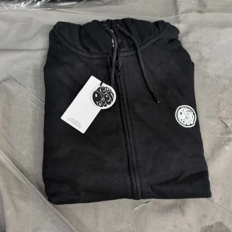 PRETTY GREEN LOUNGE ZIP-UP HOODIE – BLACK, UK LARGE 
