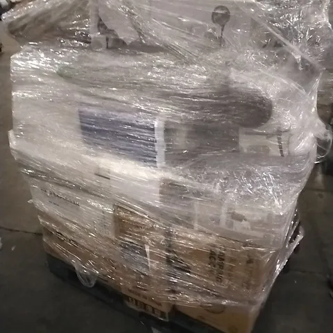 PALLET CONTAINING A LARGE QUANTITY OF ASSORTED HOUSEHOLD GOODS WHICH INCLUDE; CAMPING WAGON, PARASOL BASE, FANS, AIRFRYERS, SUITCASE ETC