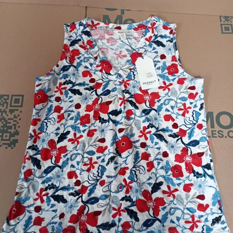 SEASALT CORNWALL ACHILLA VEST IN WHITE FLORAL MULTI - SIZE 14