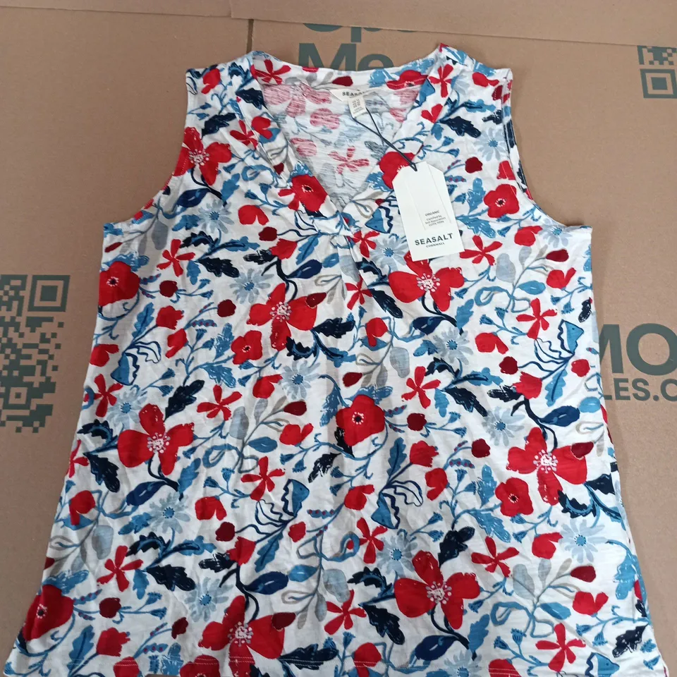 SEASALT CORNWALL ACHILLA VEST IN WHITE FLORAL MULTI - SIZE 14