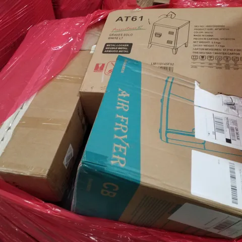 PALLET CONTAINING ASSORTED PRODUCTS INCLUDING AIR FRYER, METAL LOCKER & METAL BED