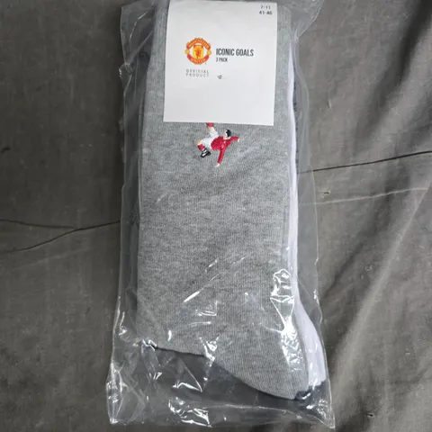 BAGGED MANCHESTER UNITED ICONIC GOALS 3 PACK OF SOCKS (7-11)