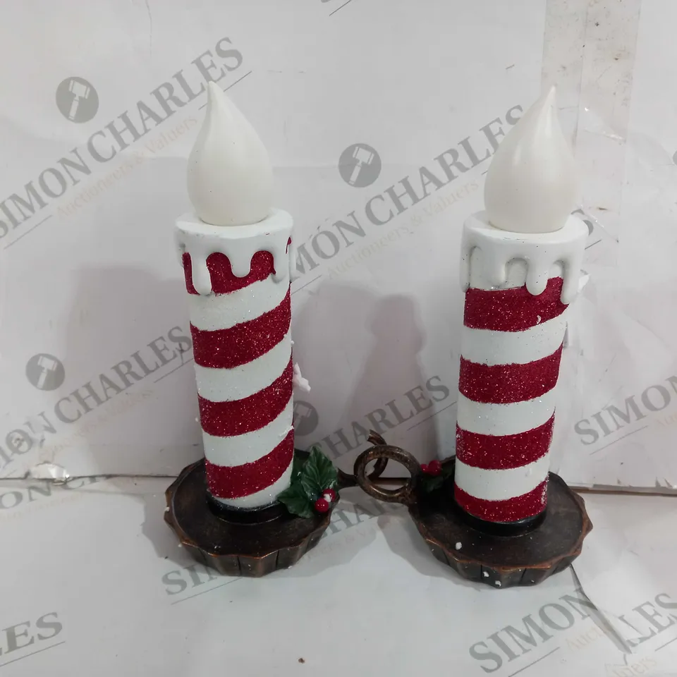 BOXED MR CHRISTMAS SET OF 2 RESIN CHAMBER CANDLE STICKS