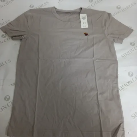 ABERCROMBIE & FITCH EMBROIDED T-SHIRT IN STONE - SMALL