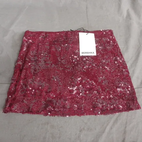 Bershka Women's Sequin Skirt - Pink/Magenta, Size S (EU S)