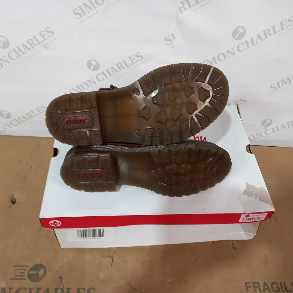 BOXED PAIR OF RIEKER BLACK BOOTS - SIZE 37
