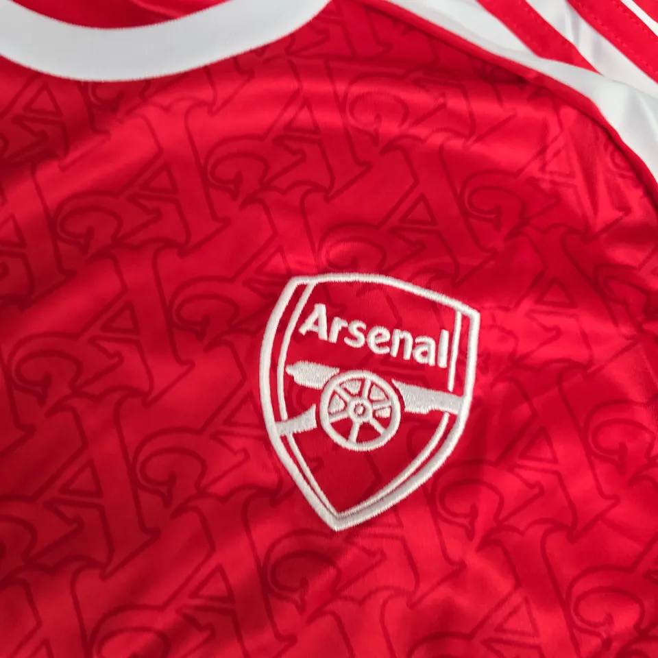 ARSENAL FC HOME SHIRT – RED WITH WHITE SLEEVES, ADIDAS, EMIRATES FLY BETTER, SIZE L
