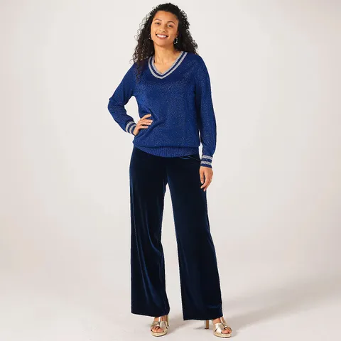 RUTH LANGSFORD V NECK SPARKLE TRIM CRICKET JUMPER MIDNIGHT BLUE LARGE