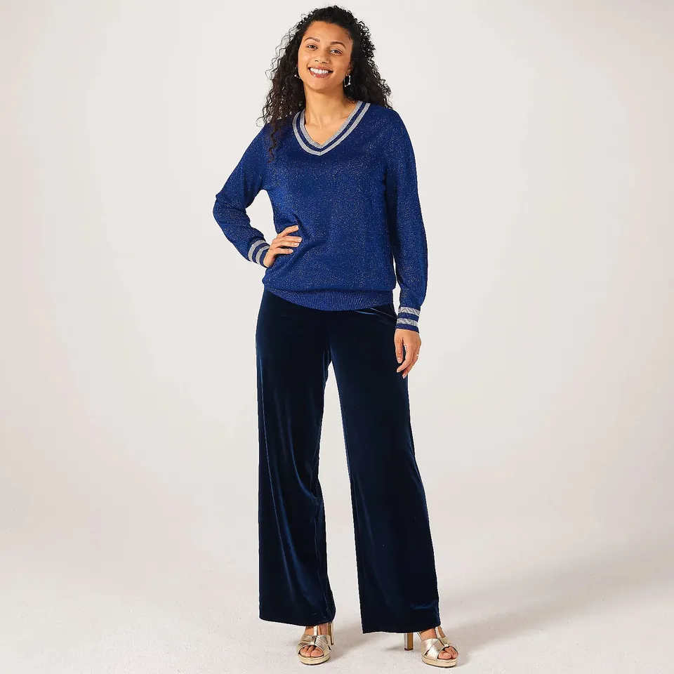 RUTH LANGSFORD V NECK SPARKLE TRIM CRICKET JUMPER MIDNIGHT BLUE LARGE