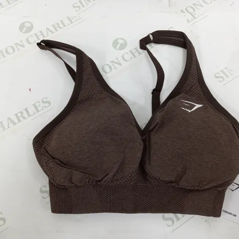 GYMSHARK VITAL SEAMLESS 2.0 V NECK SPORTS BRA IN BROWN MARL - SMALL