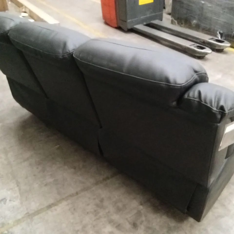 DESIGNER 3 SEATER FAUX LEATHER MANUAL RECLINER SOFA - BLACK 