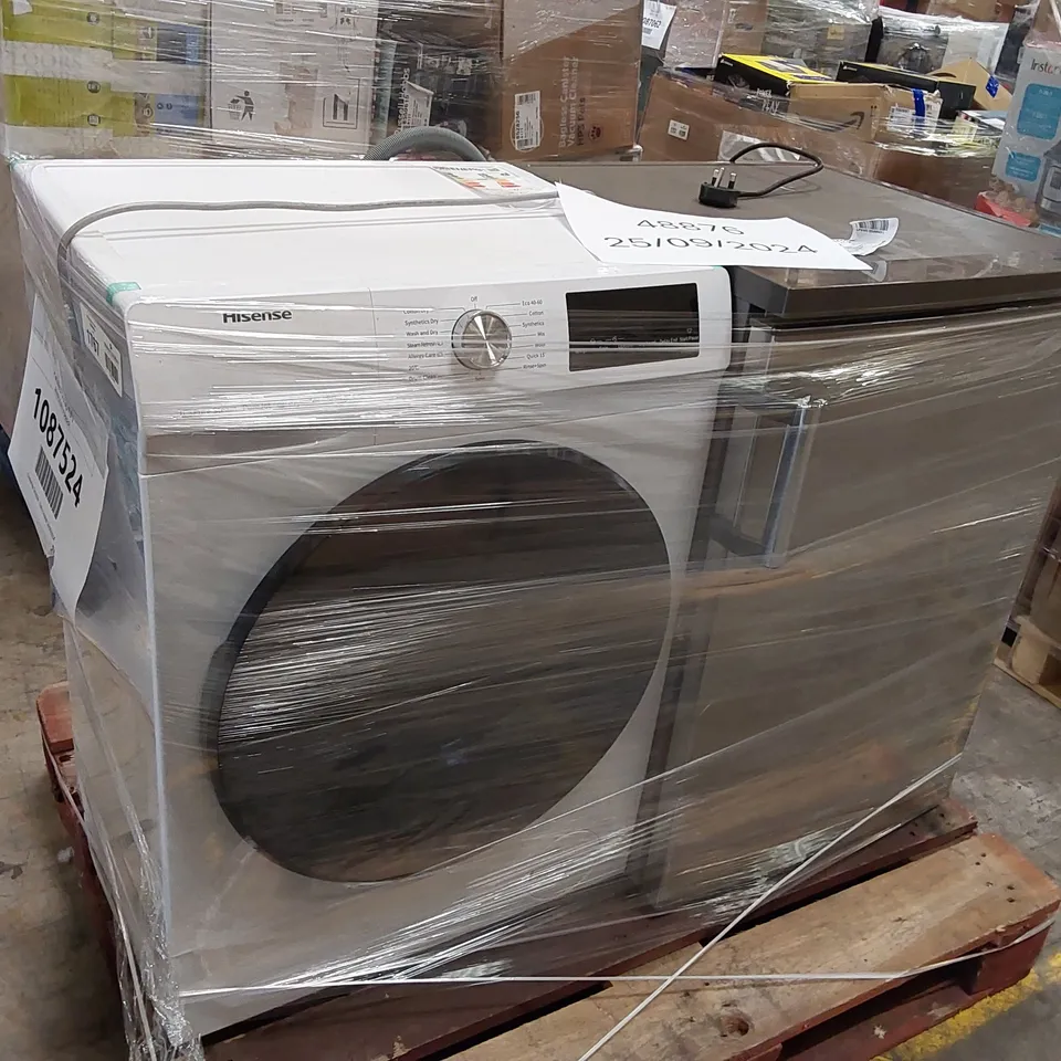 PALLET OFHISENSE 133L UNDER COUNTER LARDER FRIDGE GREY AND HISENSE 60CM FREESTANDING 8 KG FRONT LOAD WASHER