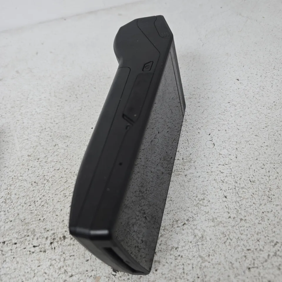 Black handheld card machine with display and card slot