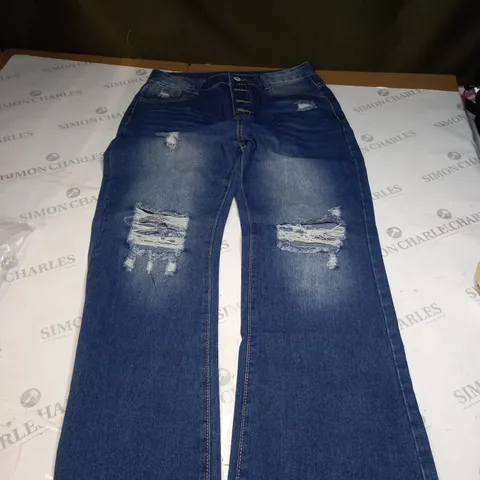 RIPPED BLUE DENIM JEANS SIZE L