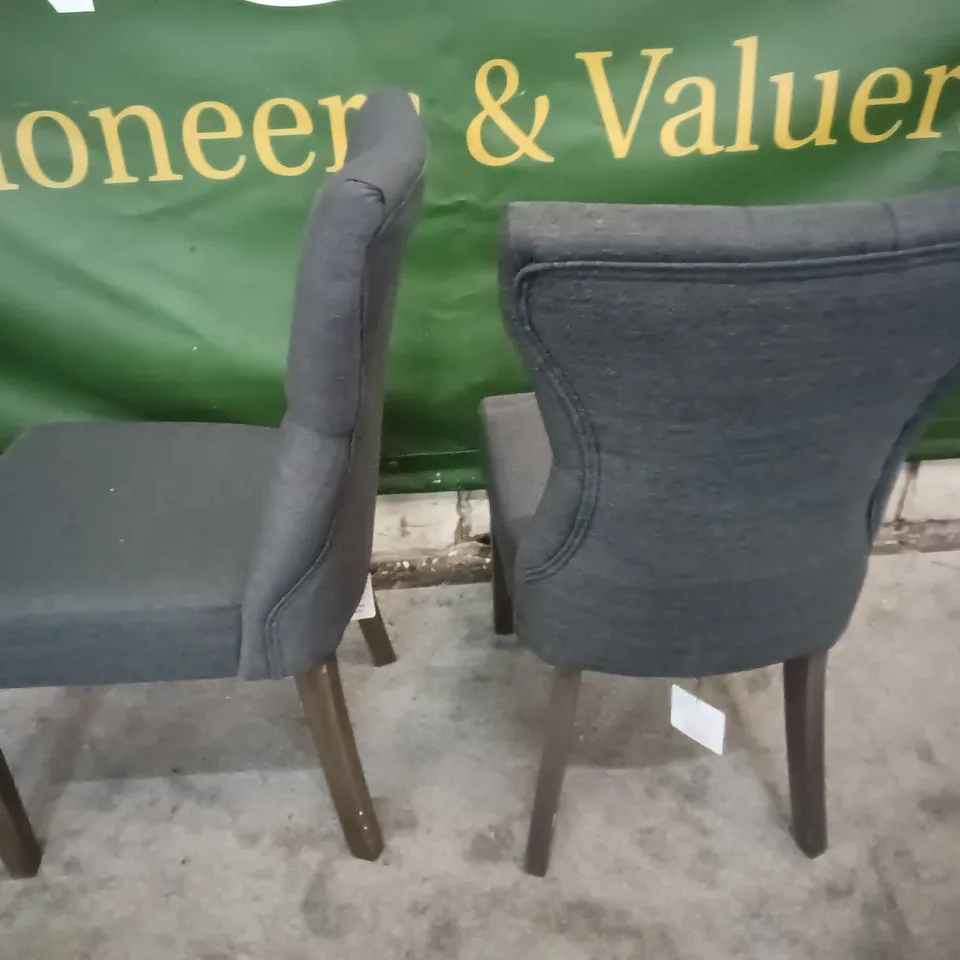 PAIR OF GREY FABRIC UPHOLSTERED DINING CHAIRS 