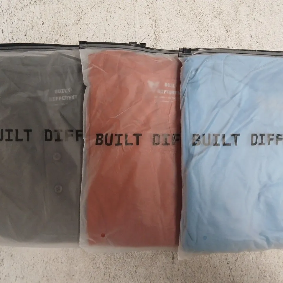 SET OF APPROXIMATELY 10 ASSORTED BUILT DIFFERENT T-SHIRTS/SHIRTS IN VARIOUS COLOURS AND SIZES