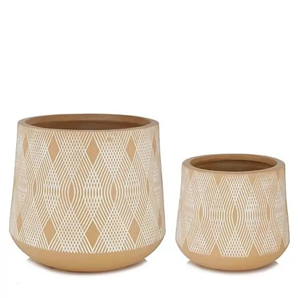 SARA BY SARA DAVIES SET OF 2 PLANT POTS WITH GEOMETRIC PATTERN
