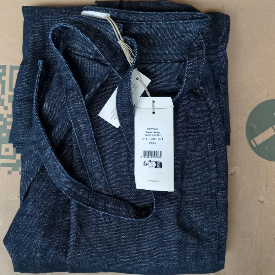 TOAST PLEATED WRAP DENIM CULOTTES IN INDIGO SIZE UK 8