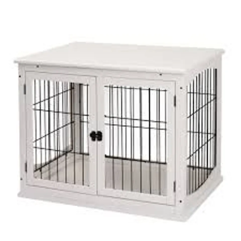 BOXED PAWHUT DOG CRATE, FURNITURE STYLE PUPPY CAGE END TABLE, PET KENNEL HOUSE WITH 3 DOORS FOR SMALL DOG, WHITE 81 X 58.5 X 66 CM