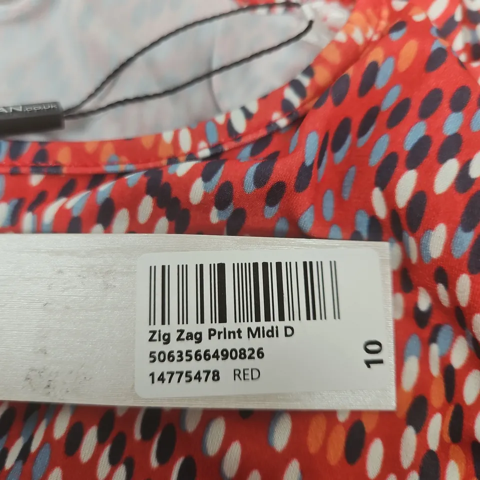 ROMAN ZIG ZAG PRINT MIDI DRESS – RED, UK SIZE 10