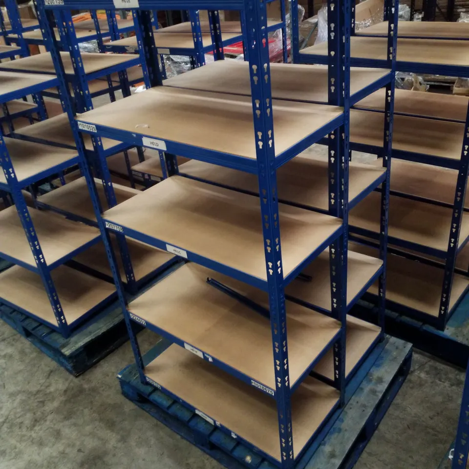 PALLET CONTAINING 2 5-TIER SHELVING UNITS 180×90×45CM - BLUE