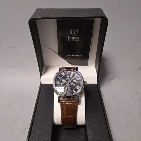 BOXED ERNEST FERDINAND MENS BLACK DIAL WATCH 