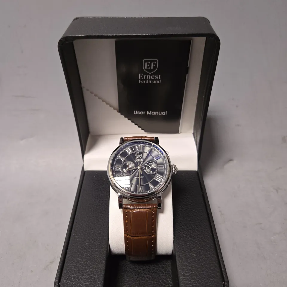 BOXED ERNEST FERDINAND MENS BLACK DIAL WATCH 