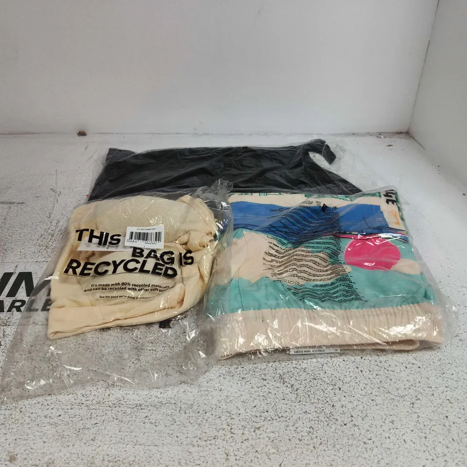 BOX OF APPROXIMATELY 13 ASSORTED CLOTHING ITEMS TO INCLUDE STRETCH SWIM SHORTS, ISLA KNIT HALTER TOP ETC