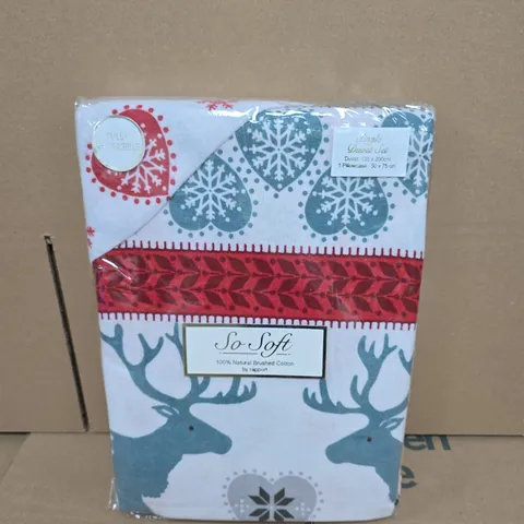 SO SOFT DUVET SET – 100% NATURAL BRUSHED COTTON BY RAPPORT, SCANDI REINDEER PATTERN SINGLE