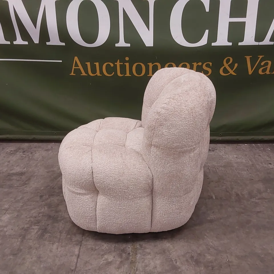 QUALITY DESIGNER BUMPER CIRCA GLAM FABRIC DINING CHAIR ON WHEELS - SAND
