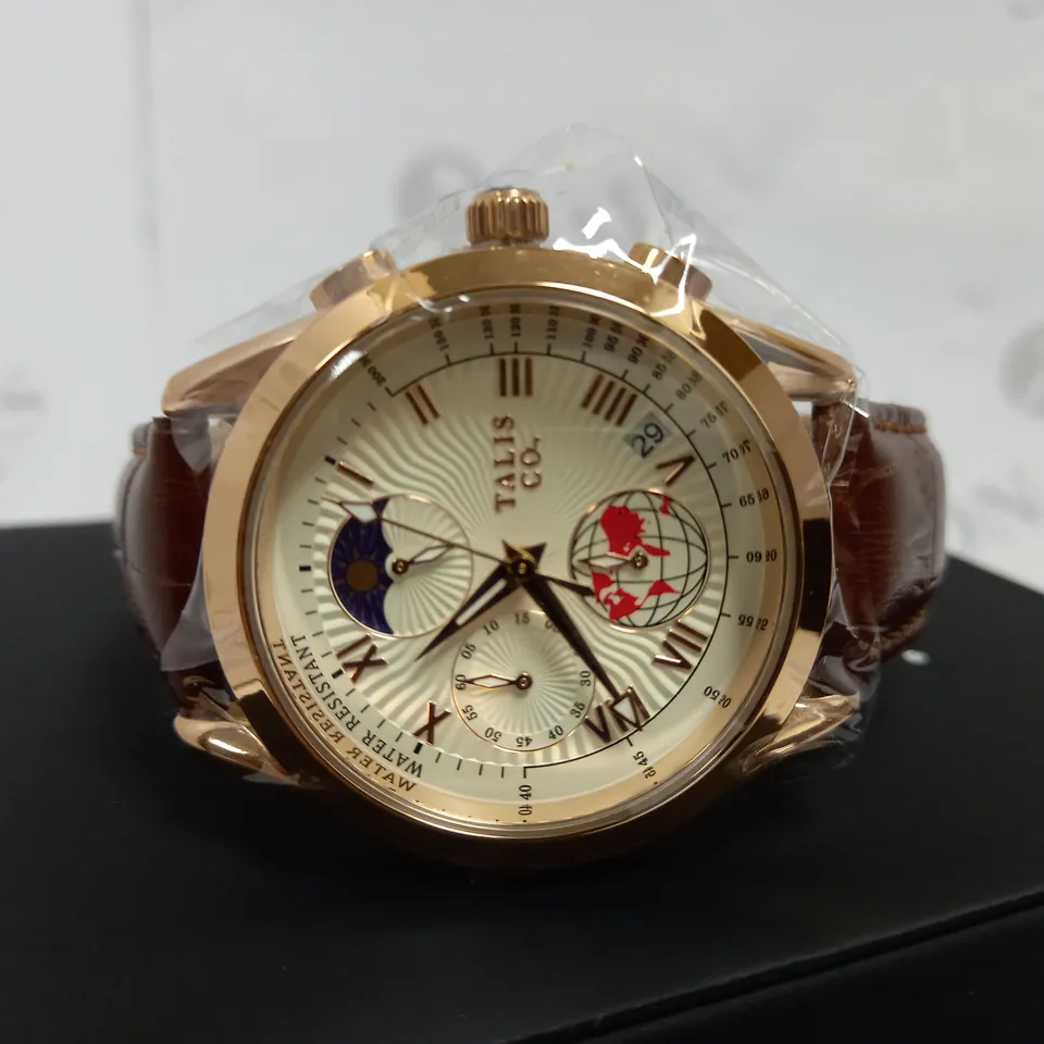 TALIS CO CHRONOGRAPH STYLE LEATHER STRAP WRISTWATCH