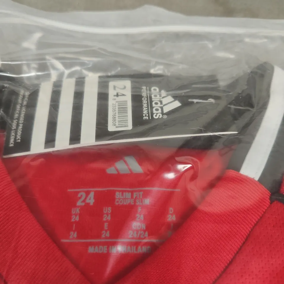 ADIDAS MANCHESTER UNITED RED FOOTBALL SHIRT – SLIM FIT, UK SIZE 24 