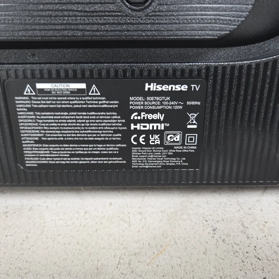 HISENSE TV 50E78QTUK BOXED WITH ACCESSORIES (DAMAGED)