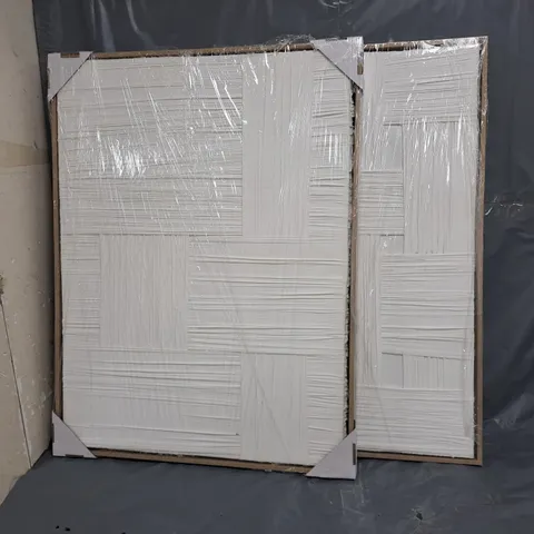 WHITE WOVEN FABRIC FRAMED CANVAS WALL ART (SET OF 2) - COLLECTION ONLY