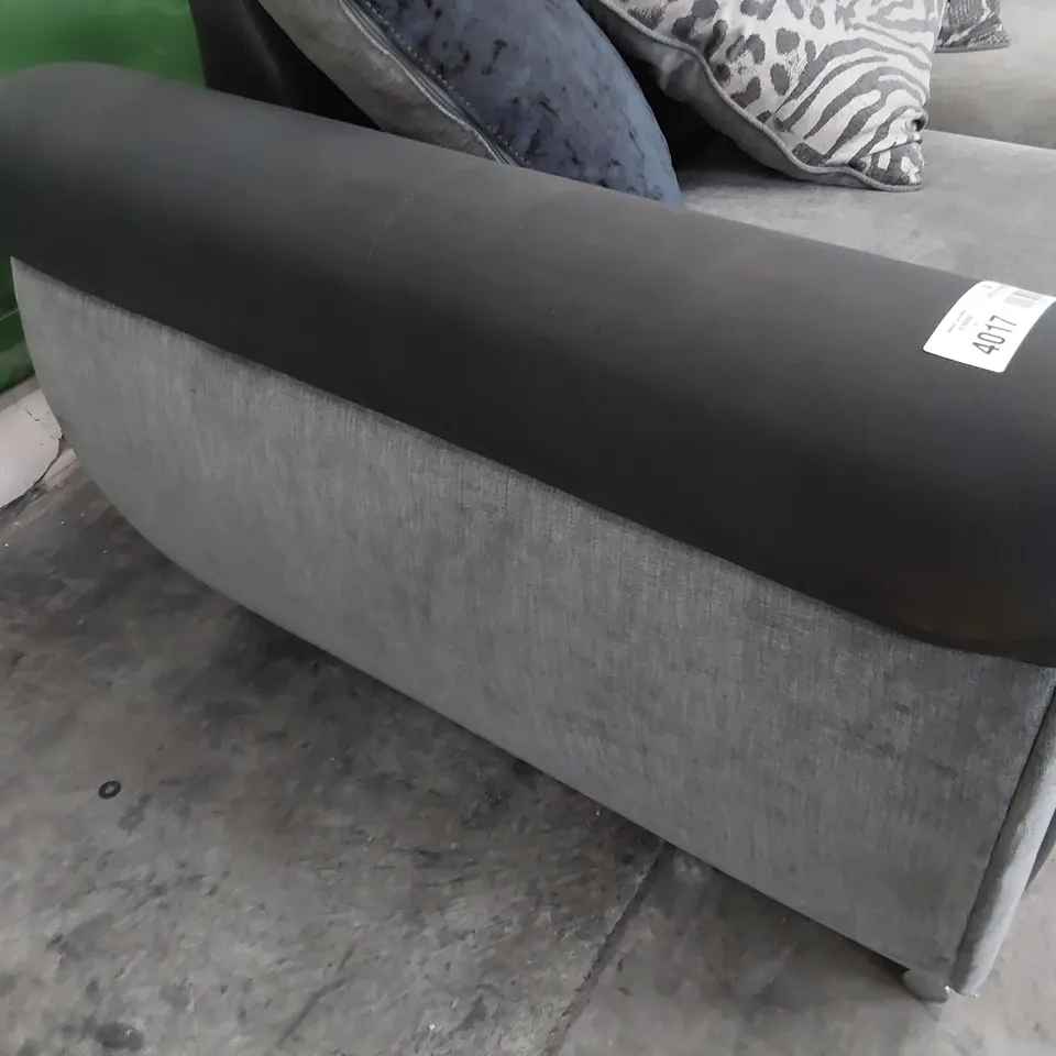 DESIGNER TWO SEATER SOFA BLACK FAUX LEATHER & GREY FABRIC WITH SCATTER CUSHIONS