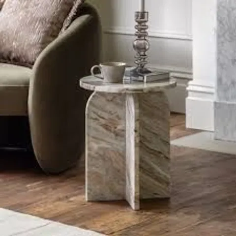 BOXED GALLERY DIRECT AMALFI MARBLE SIDE TABLE - NATURAL (1 BOX)