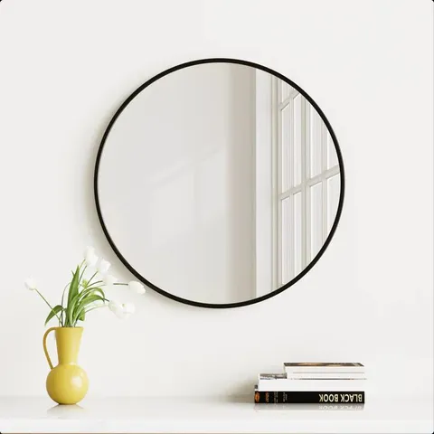 BOXED WARMIEHOMY ROUND WALL MOUNTED BEDROOM MIRROR - BLACK (1 BOX)