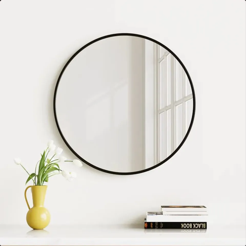 BOXED WARMIEHOMY ROUND WALL MOUNTED BEDROOM MIRROR - BLACK (1 BOX)