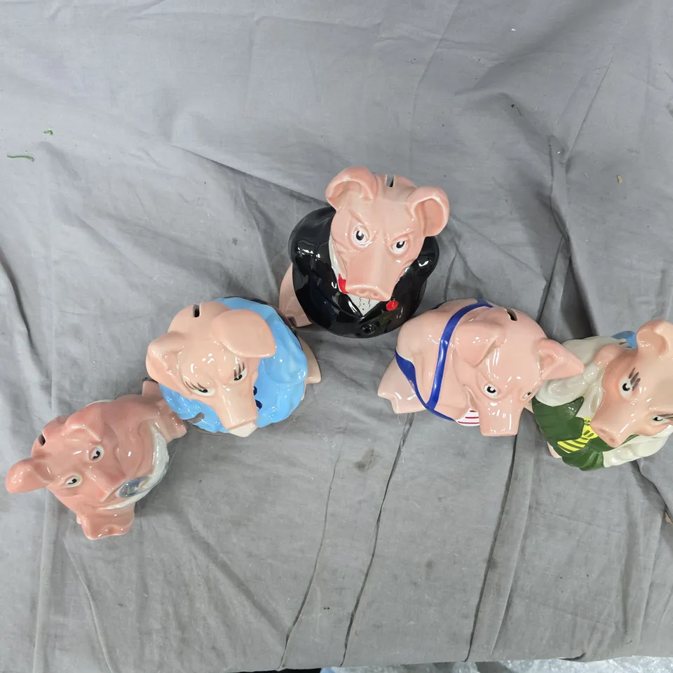SET OF 5 CERAMIC PIG FIGURINES IN OUTFITS