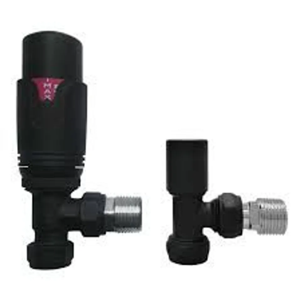 BOXED MATT BLACK THERMOSTATIC ANGLED RADIATOR VALVE 
