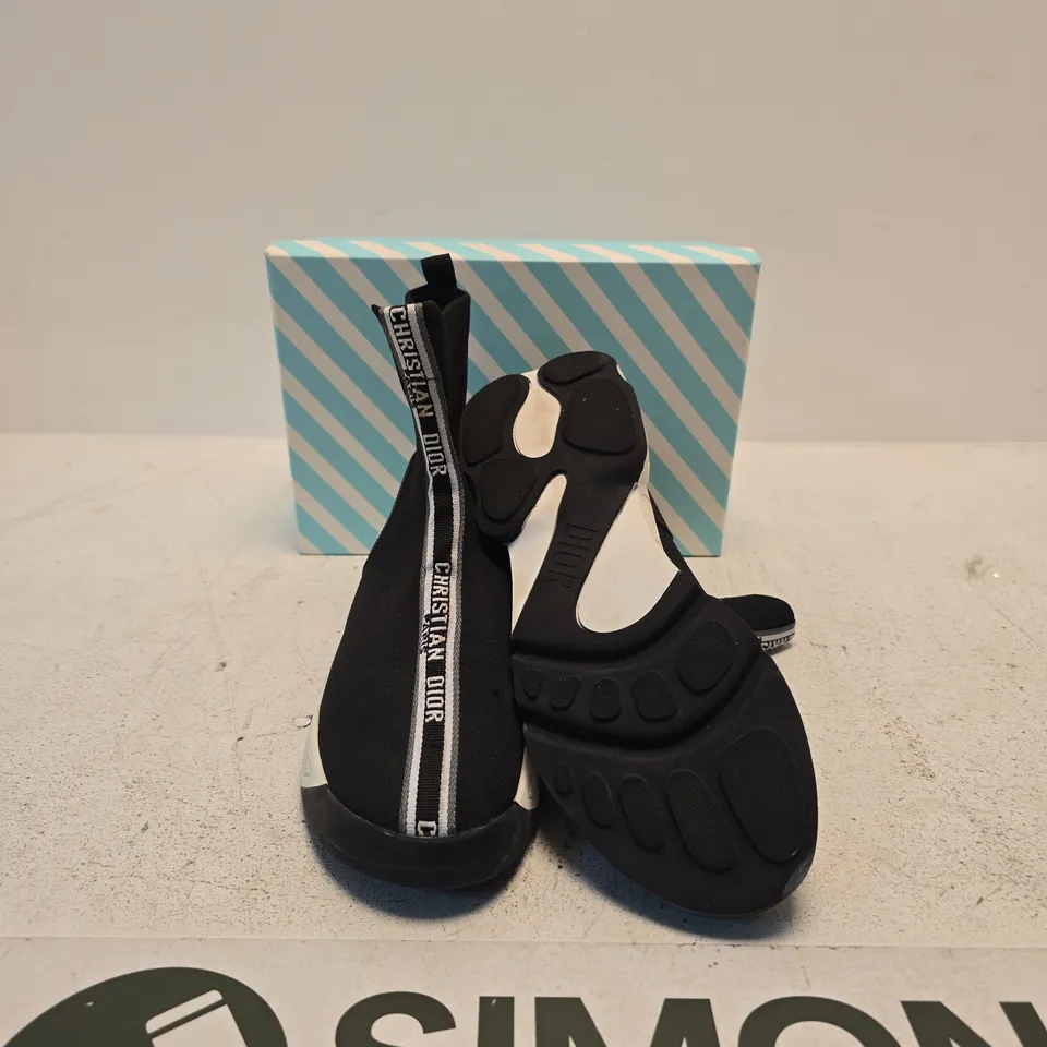 CHRISTIAN DIOR BLACK SOCK BOOTS WITH WHITE SOLE (BOXED)