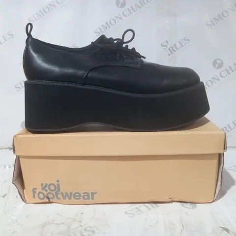 BRAND NEW BOXED PAIR OF KOI VEGAN LEATHER DOJIN FLATFORM LACE UP SHOES IN BLACK UK SIZE 8