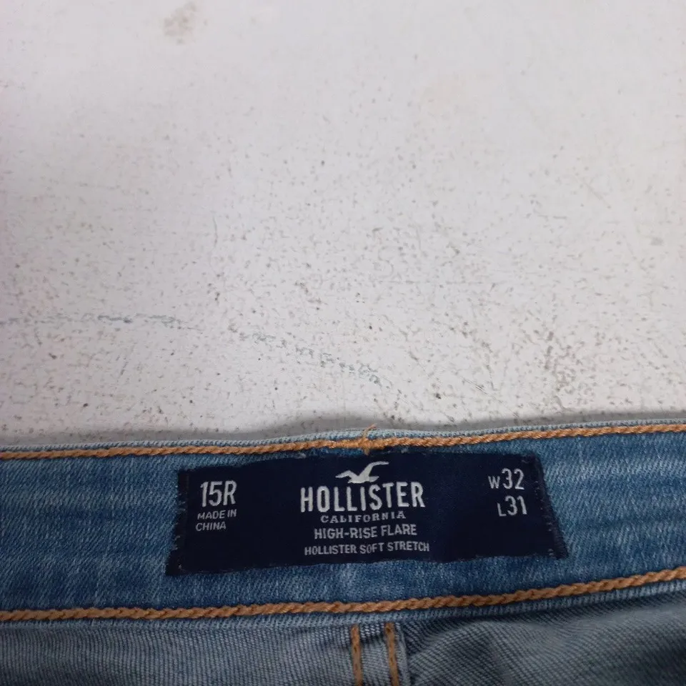 HOLLISTER PATCHWORK DENIM JEANS – HIGH-RISE FLARE, UK 32 (US 15R) – 32W X 31L