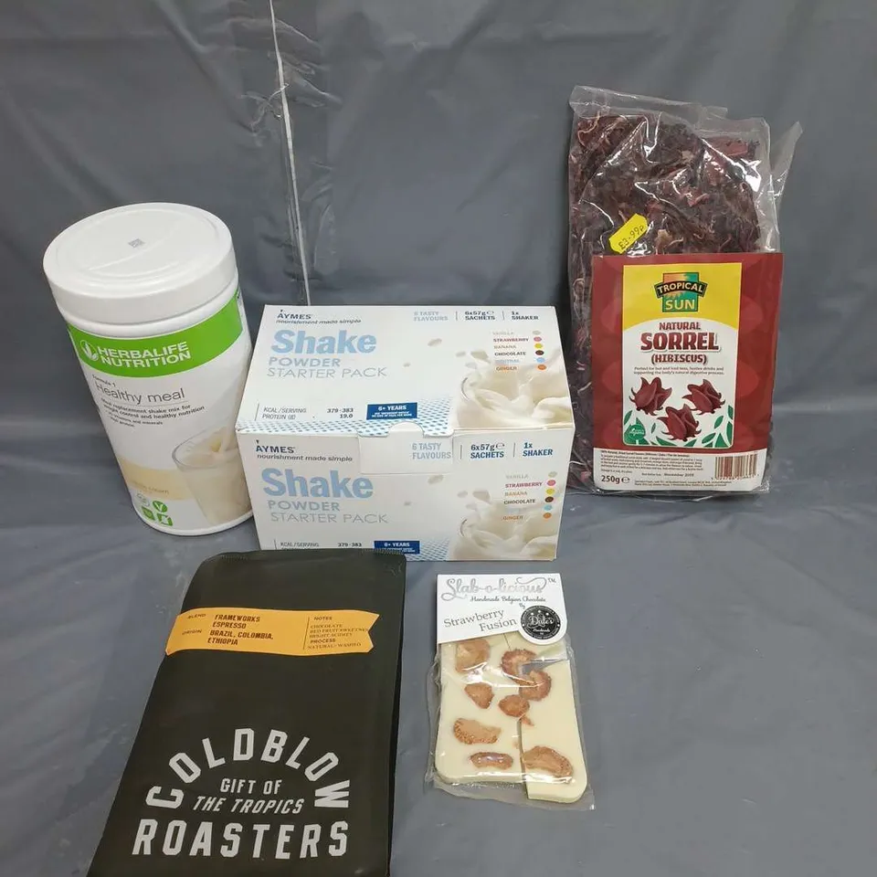 LOT OF APPROXIMATELY 15 FOOD AND DRINK ITEMS TO INCLUDE HERBALIFE MEAL REPLACEMENT, CHOCOLATE AND COFFEE BEANS