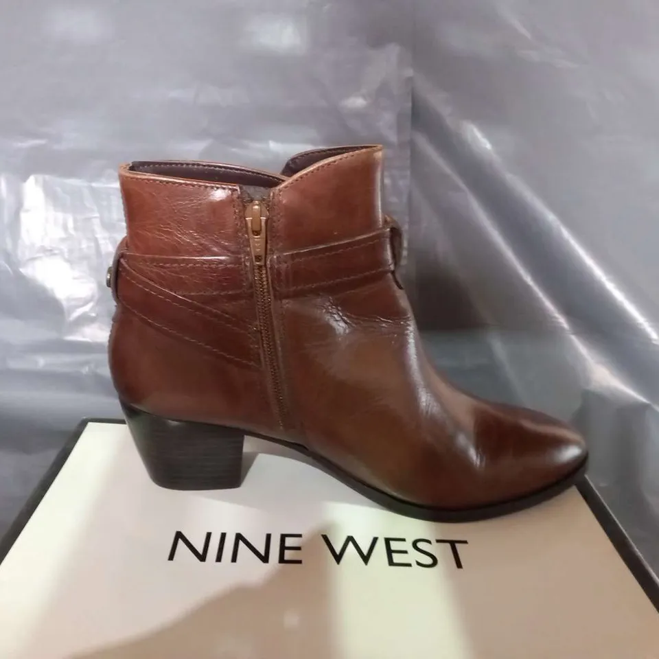 BOXED NINE WEST NAOMI BROWN LEATHER ANKLE BOOTS SIZE 41