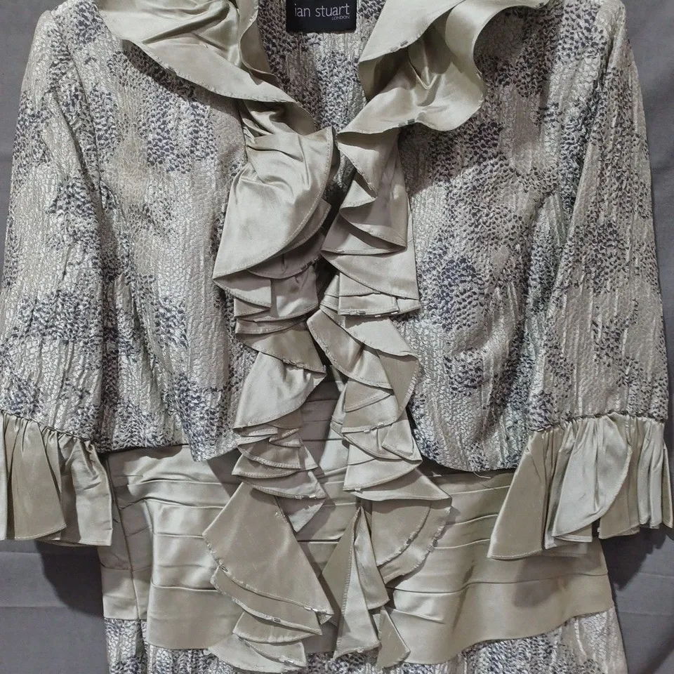 IAN STUART LONDON RUCHED TWO PIECE JACKET & DRESS (ISL328) IN PYTHON/PEWTER - US 14