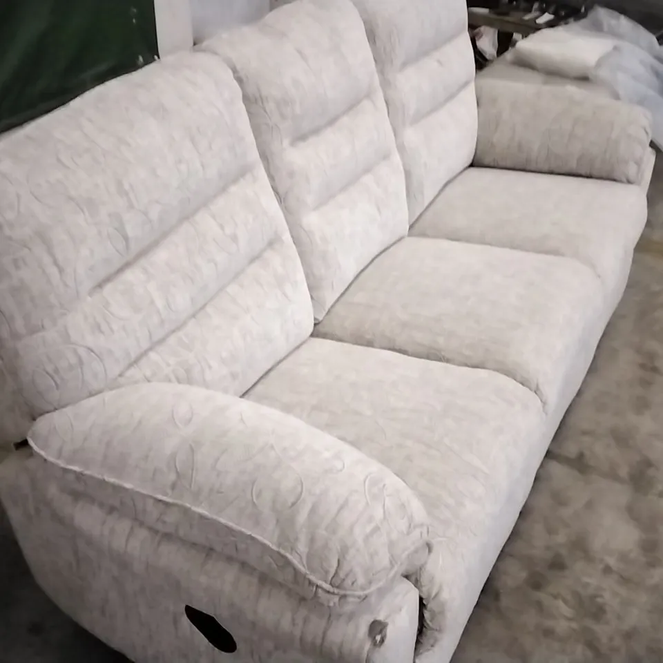 QUALITY DESIGNER CREAM PATTERNED FABRIC MANUAL RECLINING 3 SEATER SOFA