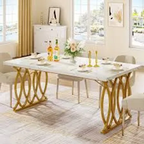 BOXED TRIBESIGN 63" W LARGE COMPUTER DESK, WHITE AND GOLD